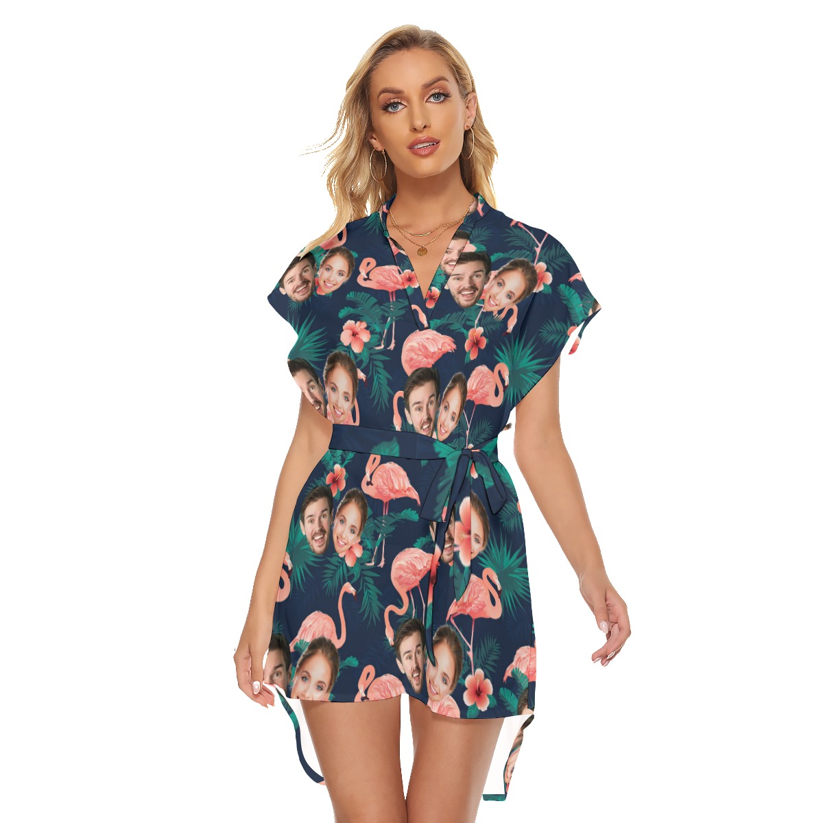 Flamingo Hawaiian Beach Dress With Couple Faces - variant image 1