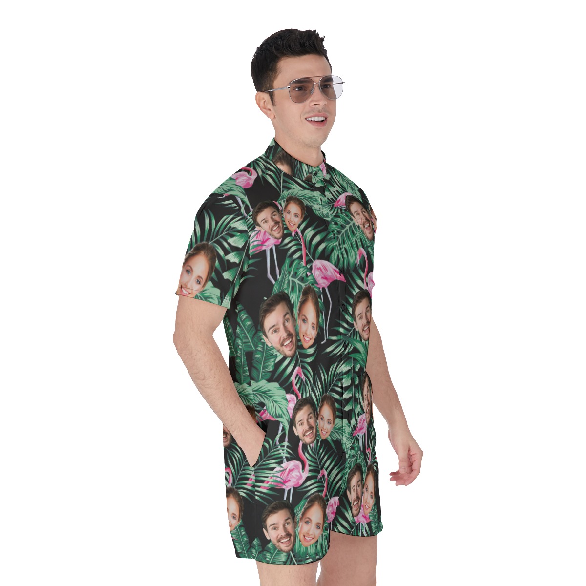 Flamingo Tropical Custom Hawaiian Men Romper Jumpsuit