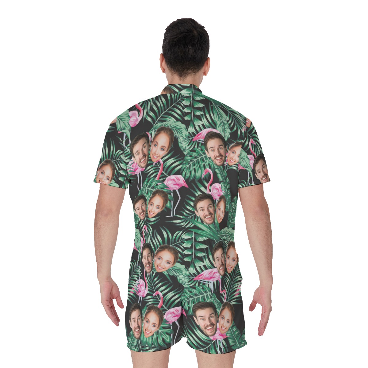 Flamingo Tropical Custom Hawaiian Men Romper Jumpsuit