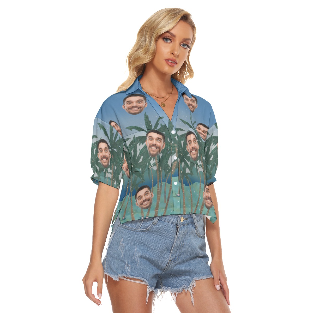 Funny Custom Face Women's Hawaiian Crop Top