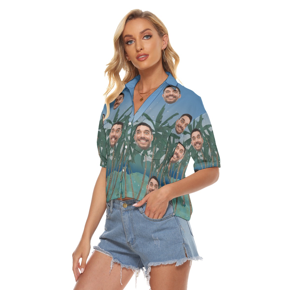 Funny Custom Face Women's Hawaiian Crop Top