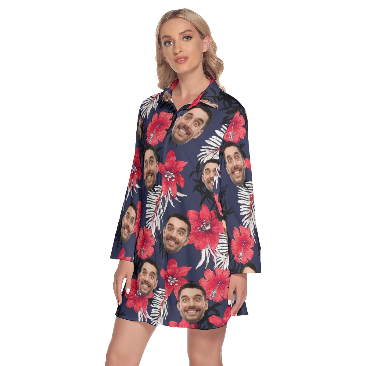 Funny Custom Face Floral Hawaiian Shirt Dress For Women