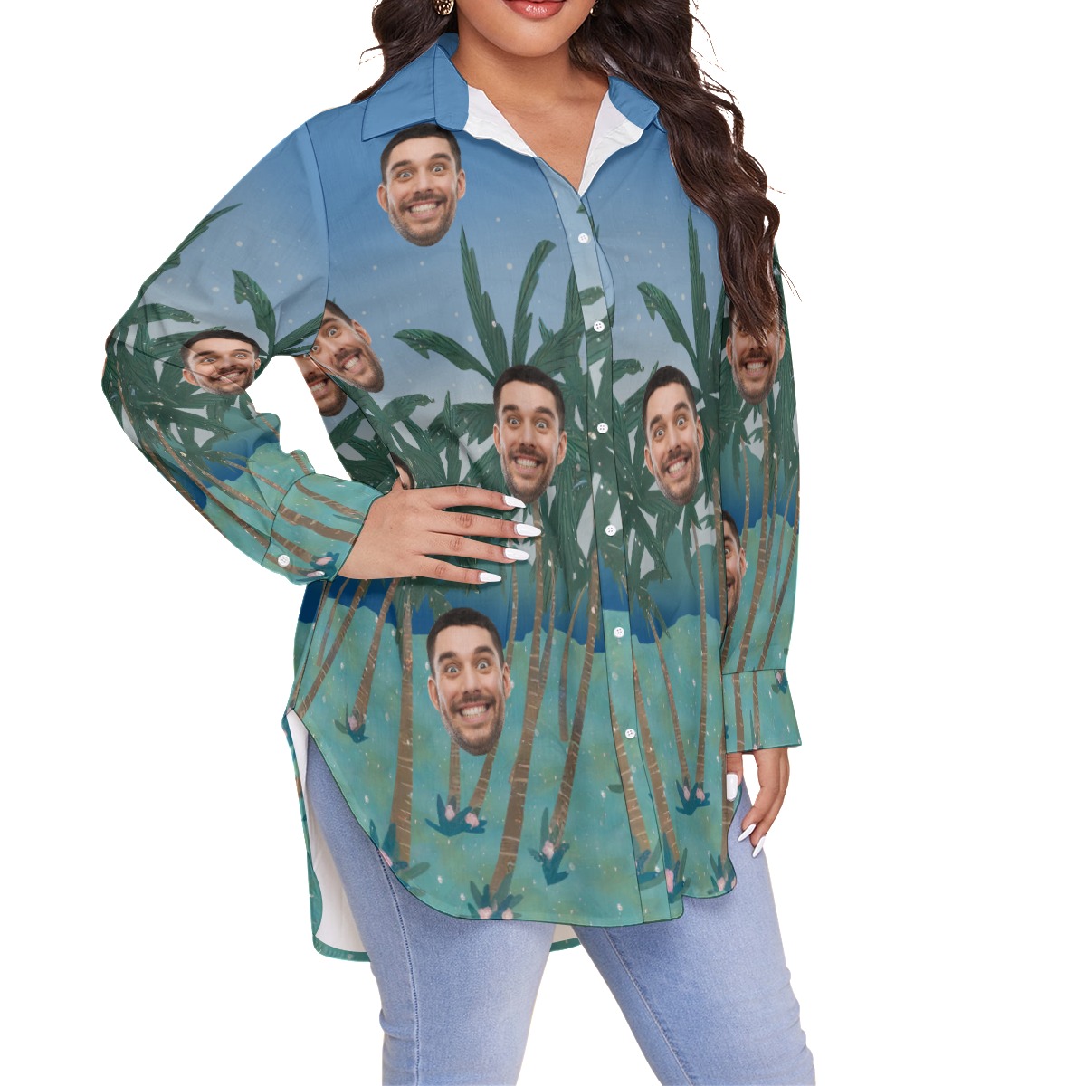 Custom Face Plus Size Hawaiian Shirt For Women