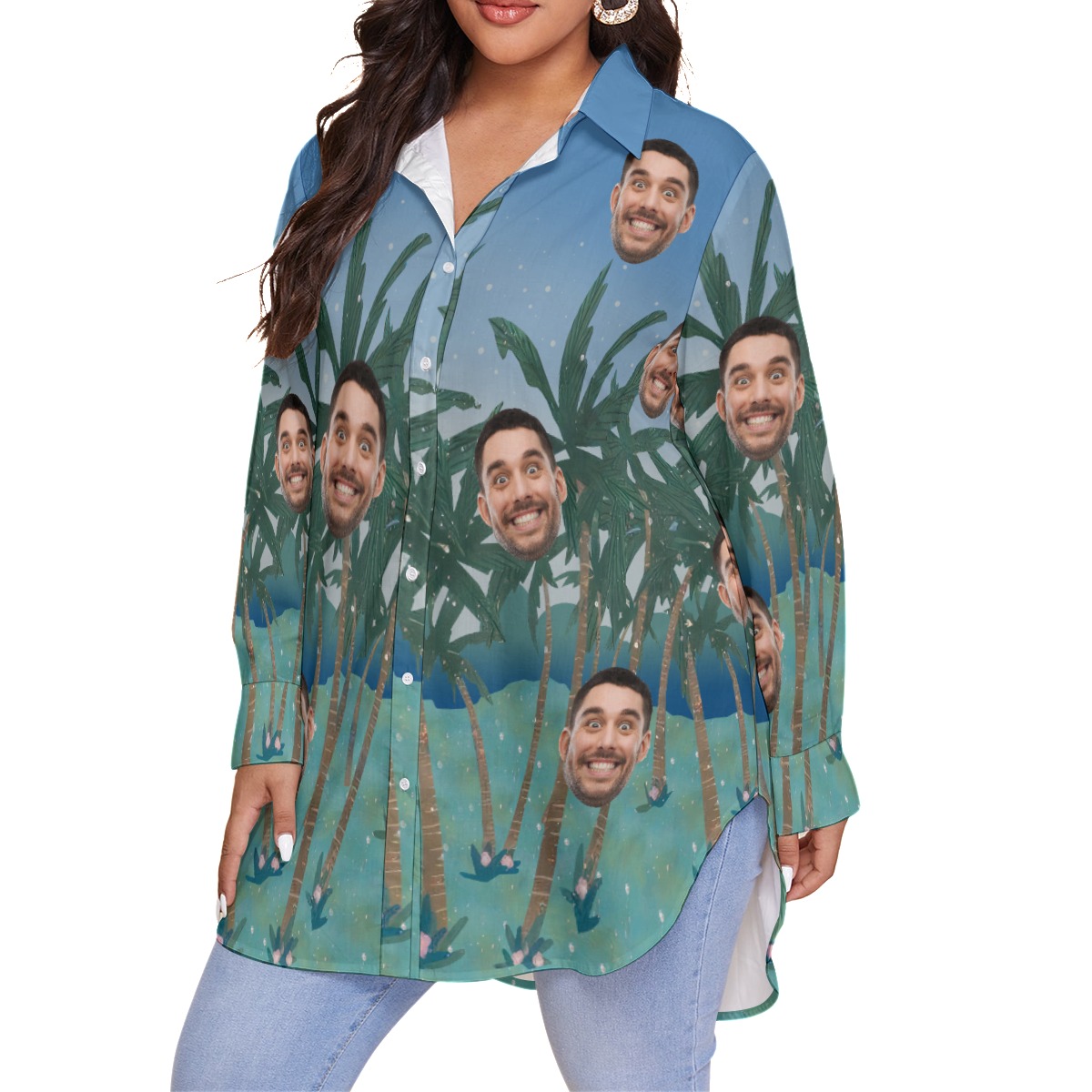 Custom Face Plus Size Hawaiian Shirt For Women