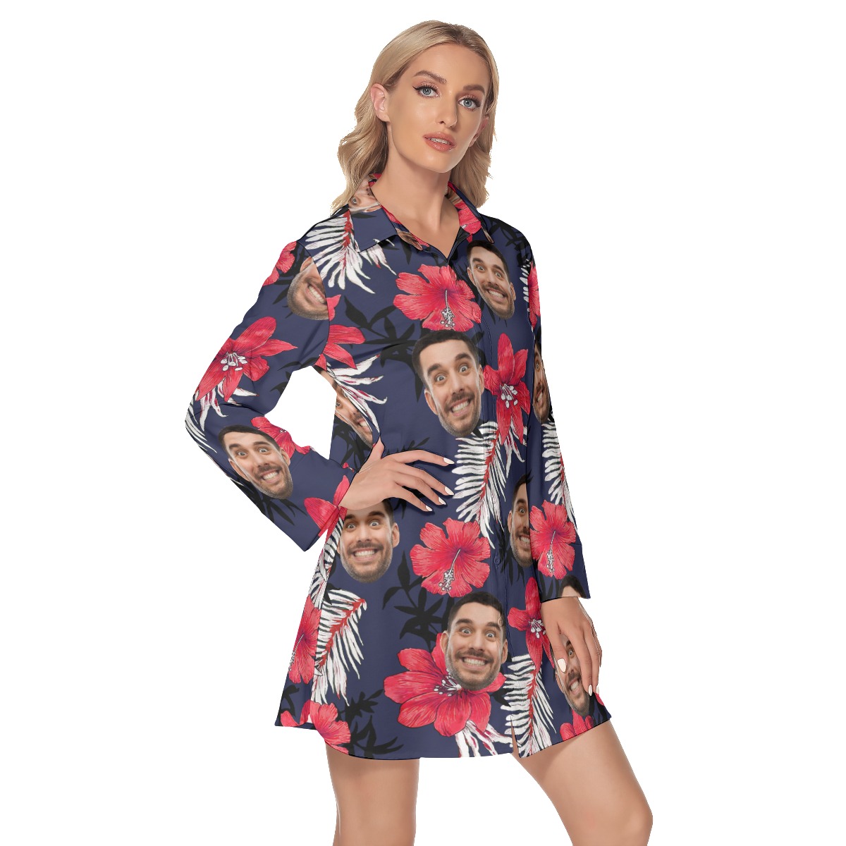 Funny Custom Face Floral Hawaiian Shirt Dress For Women
