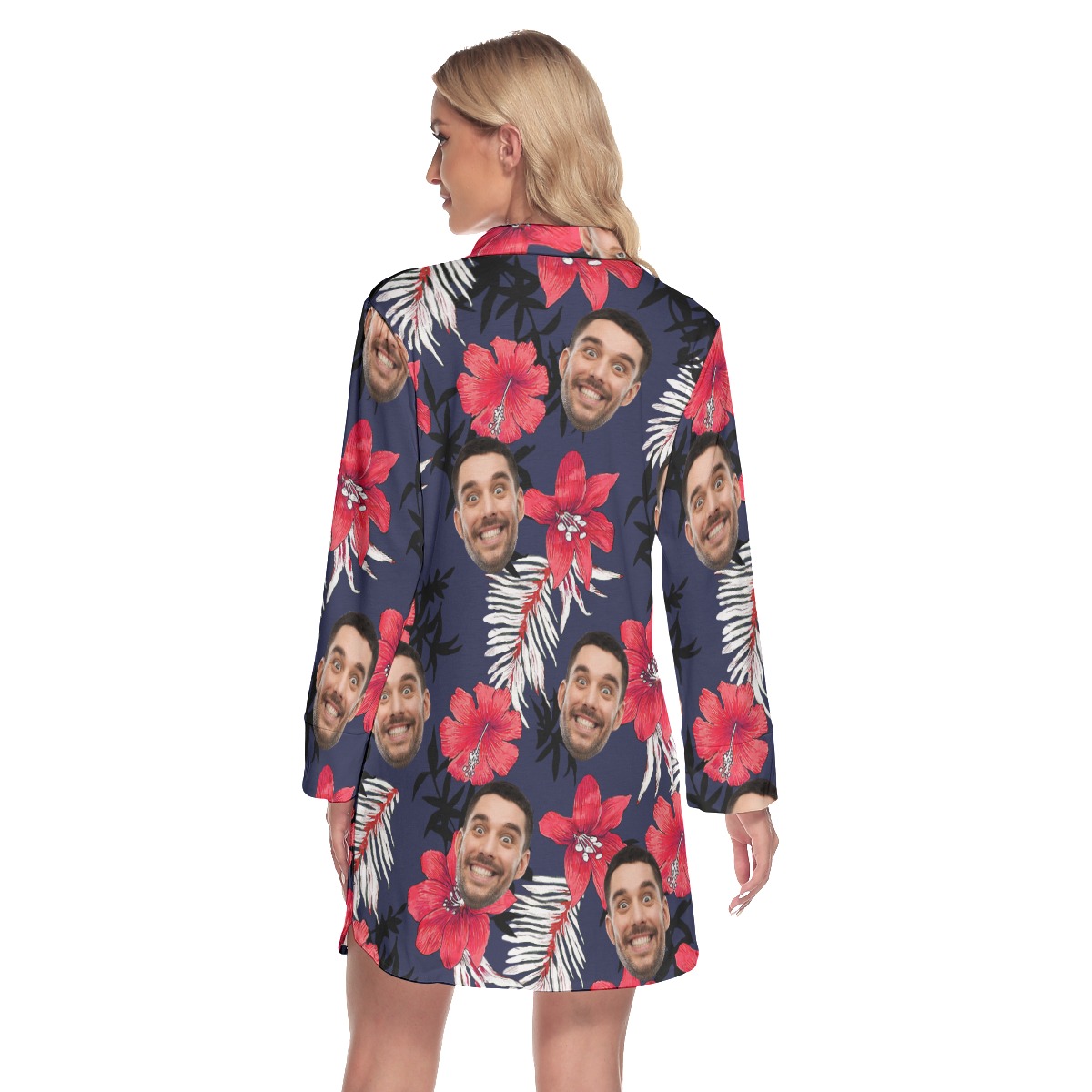 Funny Custom Face Floral Hawaiian Shirt Dress For Women