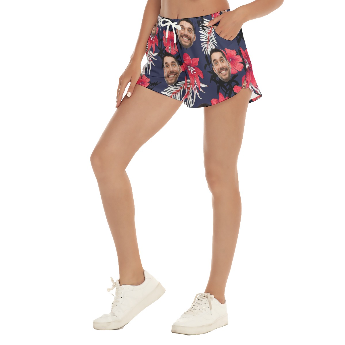 Custom Face Hibicus Women's Hawaiian Beach Shorts