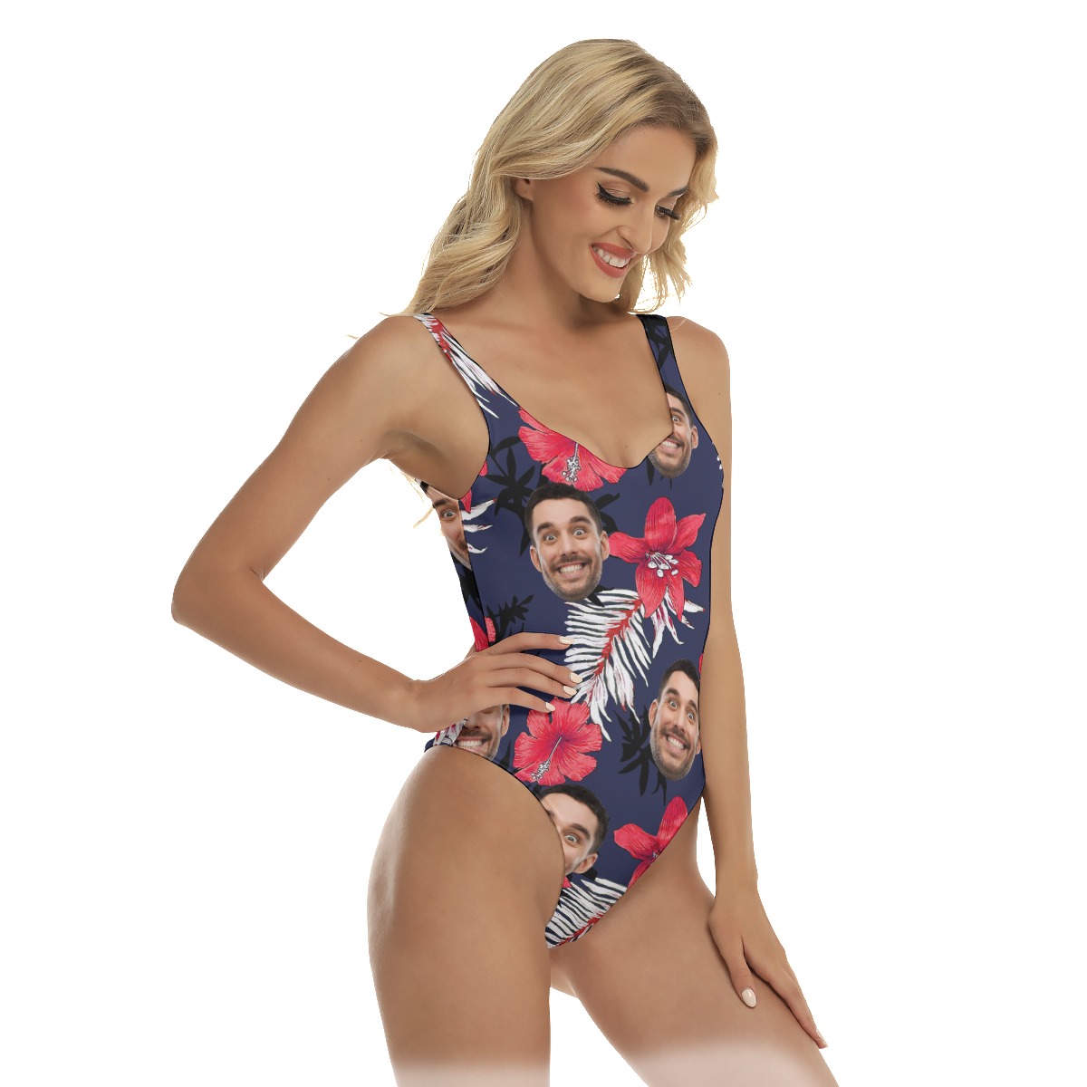 Funny Custom Face Floral Hawaiian One Piece Swimsuit For Women