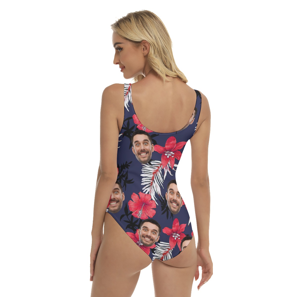 Funny Custom Face Floral Hawaiian One Piece Swimsuit For Women