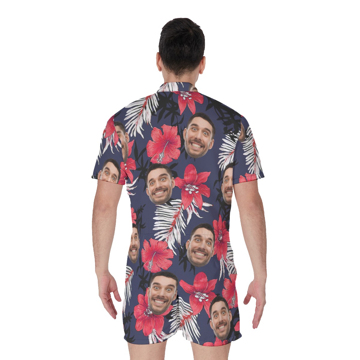 Funny Custom Face Men's Hibicus Hawaiian Romper For Summer