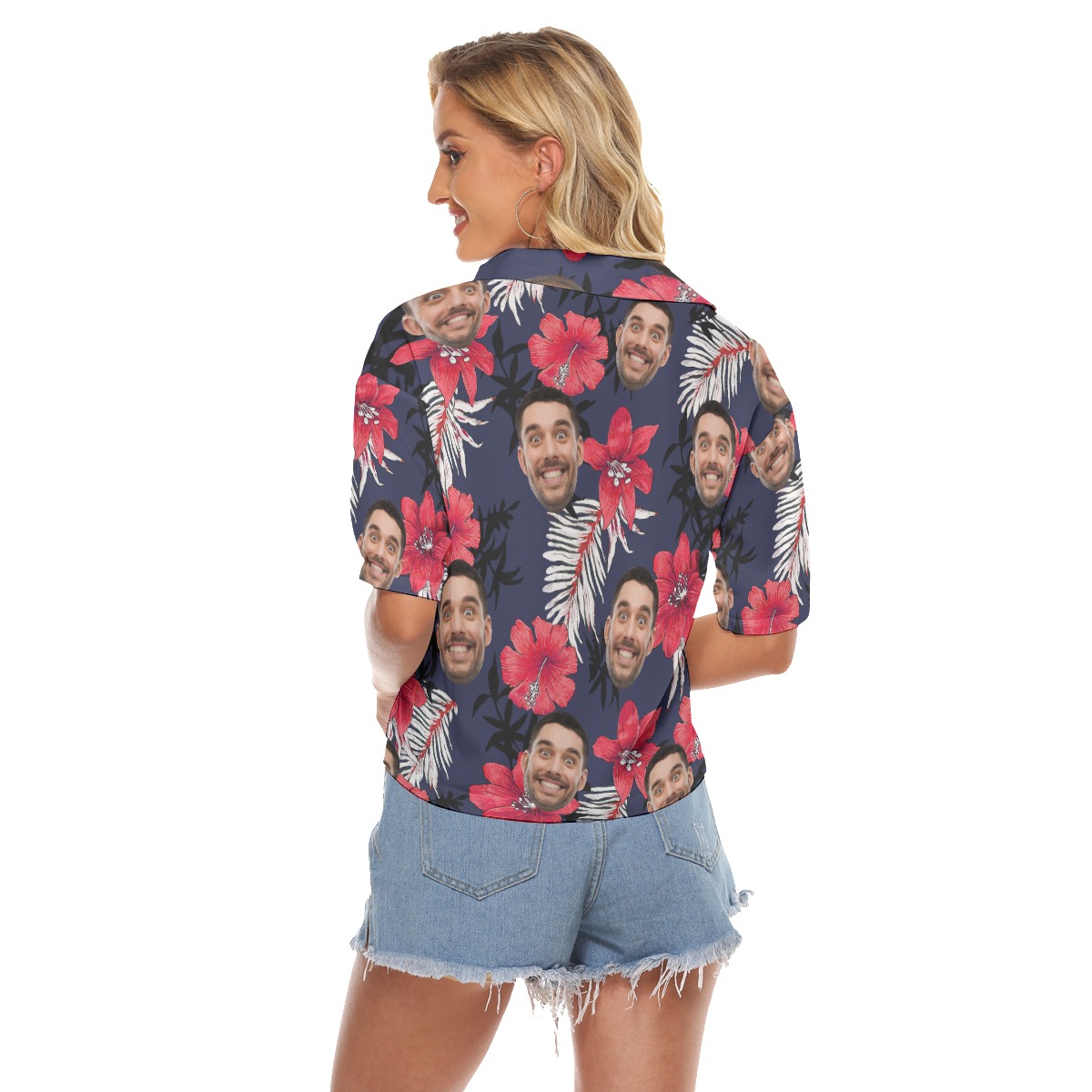 Hibicus Hawaiian Cropped Shirt With Custom Face For Women
