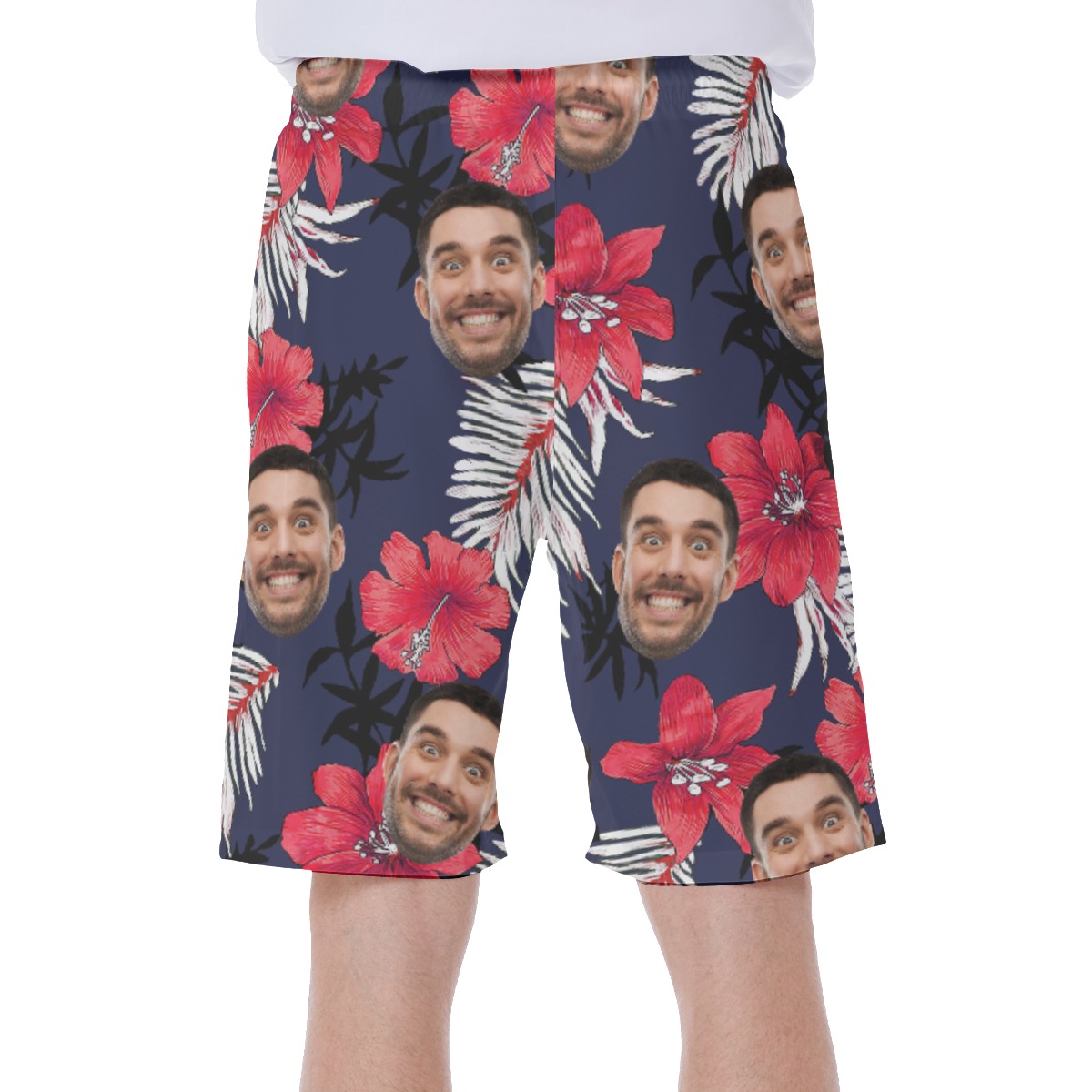 Custom Face Hibicus Hawaiian Swim Trunks For Men