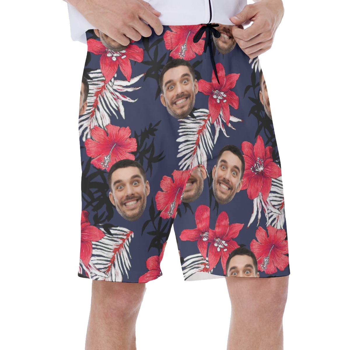Custom Face Hibicus Hawaiian Swim Trunks For Men