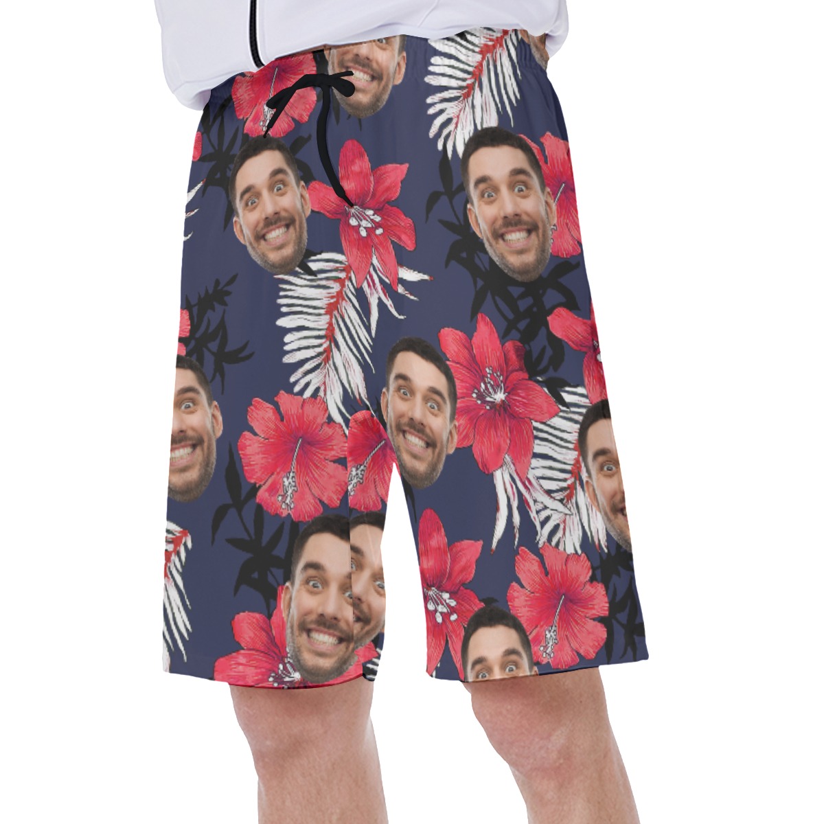 Custom Face Hibicus Hawaiian Swim Trunks For Men