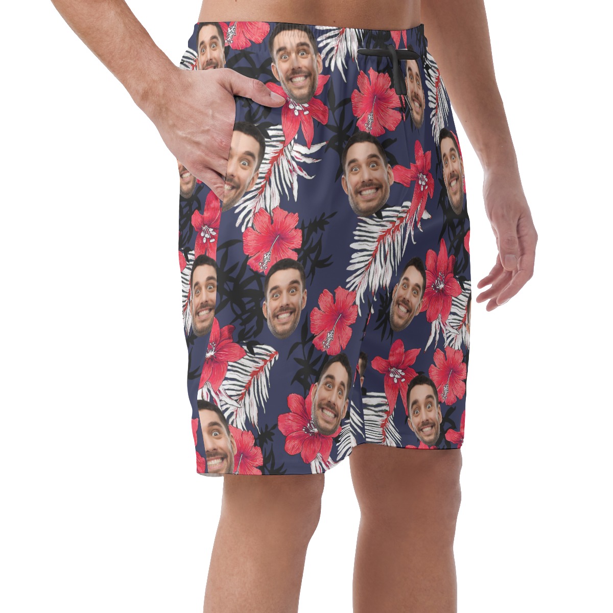 Funny Custom Face Hibicus Hawaiian Summer Beach Shorts For Men