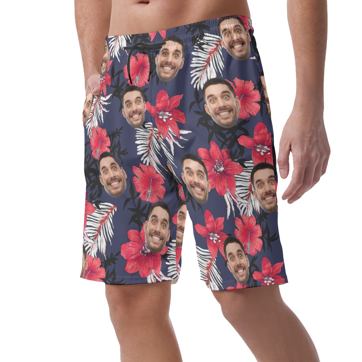 Funny Custom Face Hibicus Hawaiian Summer Beach Shorts For Men