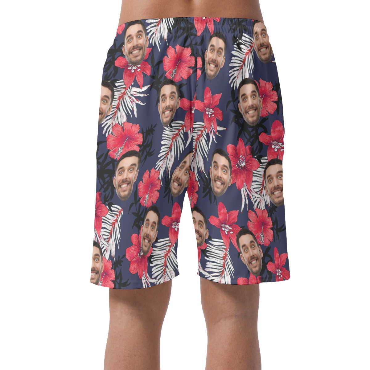 Funny Custom Face Hibicus Hawaiian Summer Beach Shorts For Men