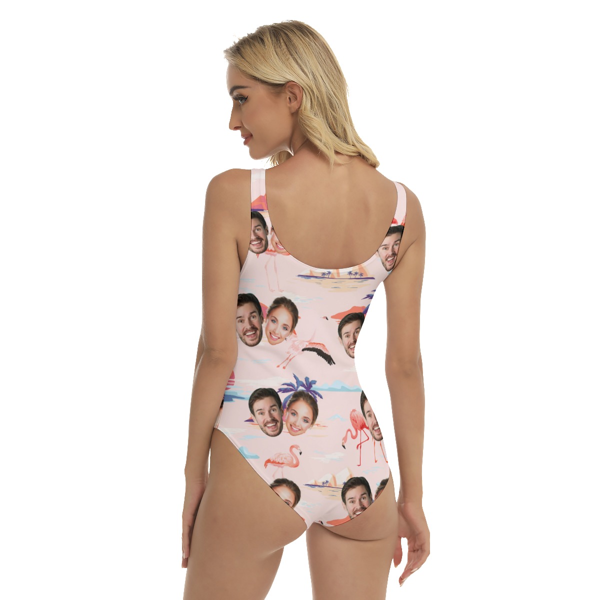 Pink Flamingo Hawaiian Print Bathing Suits With Custom 2 Faces