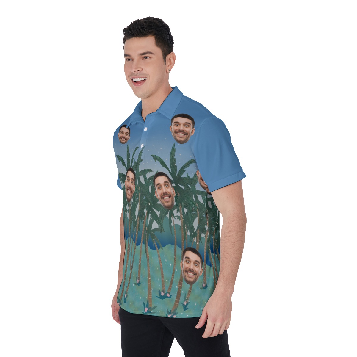 Custom Face Hawaiian Polo Shirt For Men