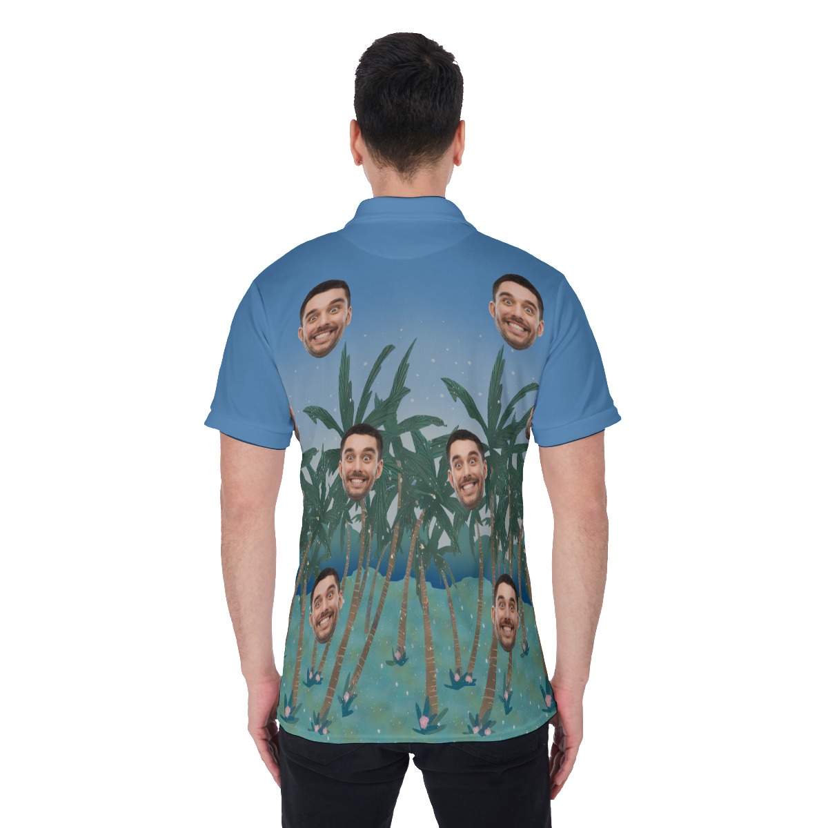 Custom Face Hawaiian Polo Shirt For Men