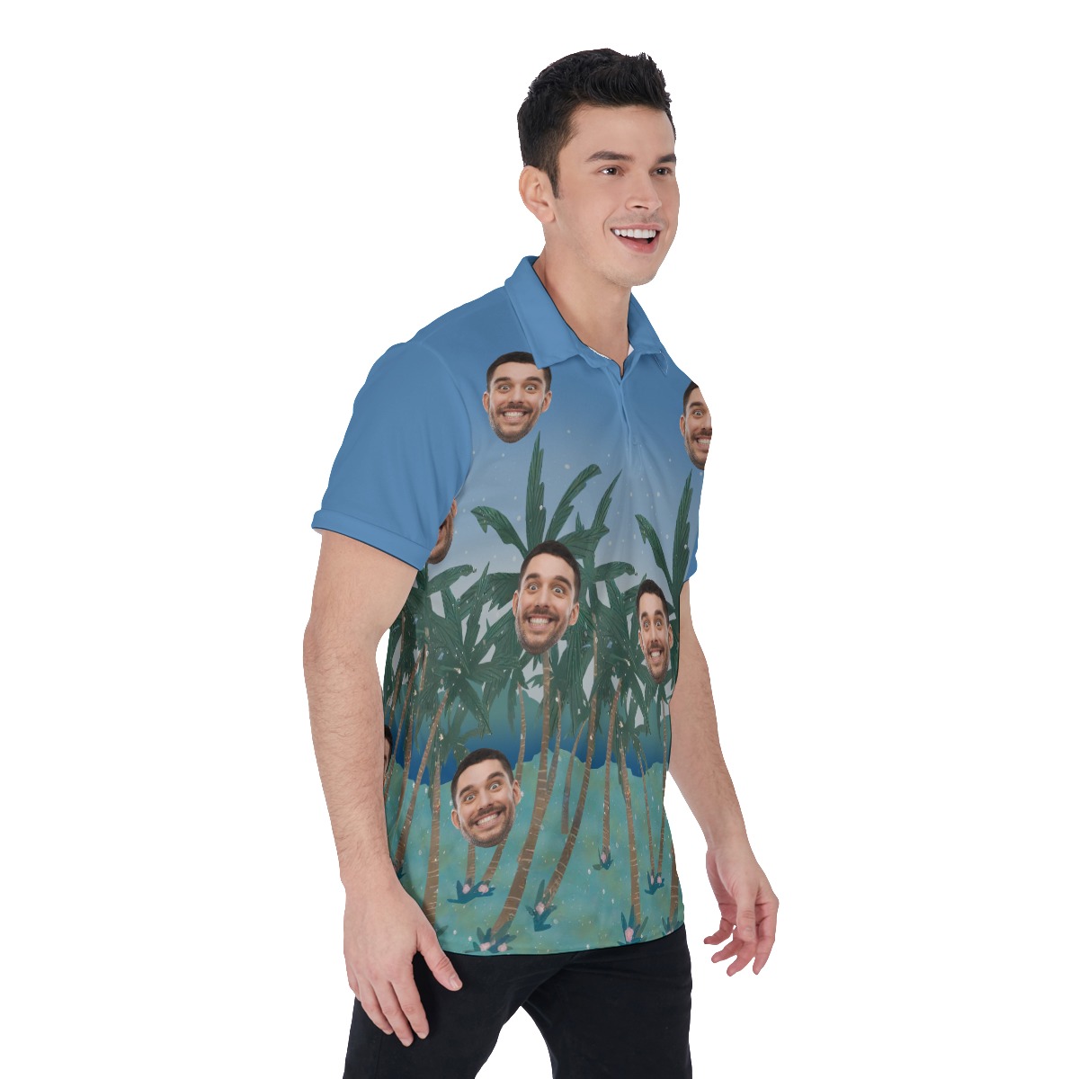Custom Face Hawaiian Polo Shirt For Men