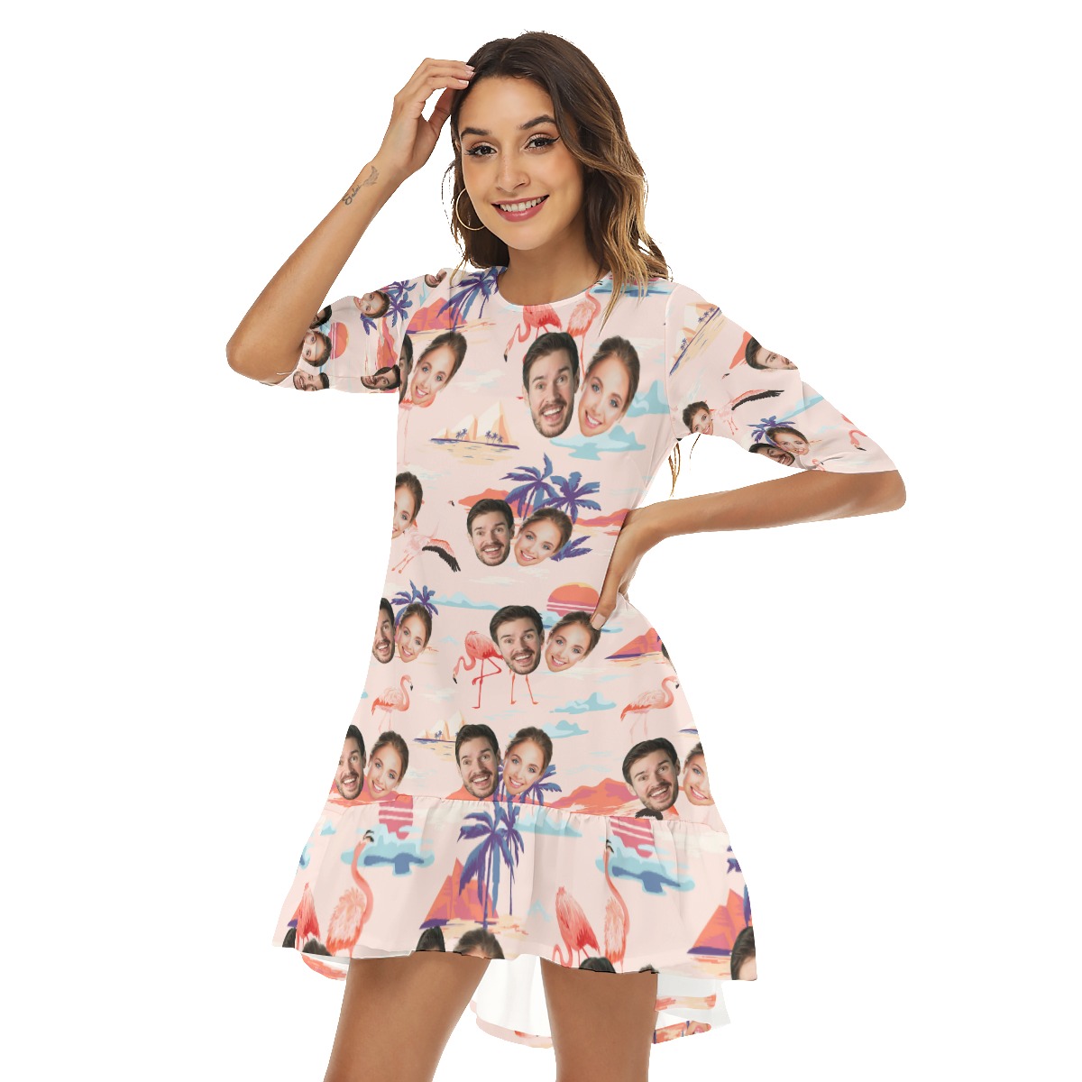 Pink Flamingo Hawaiian Dress With 2 Faces