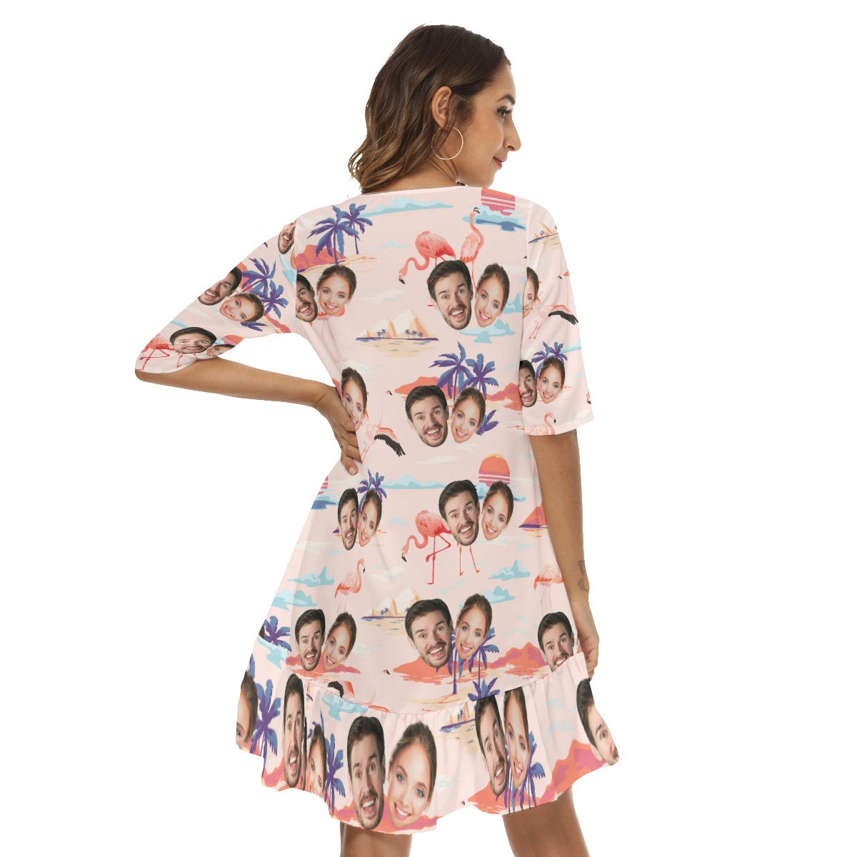 Pink Flamingo Hawaiian Dress With 2 Faces