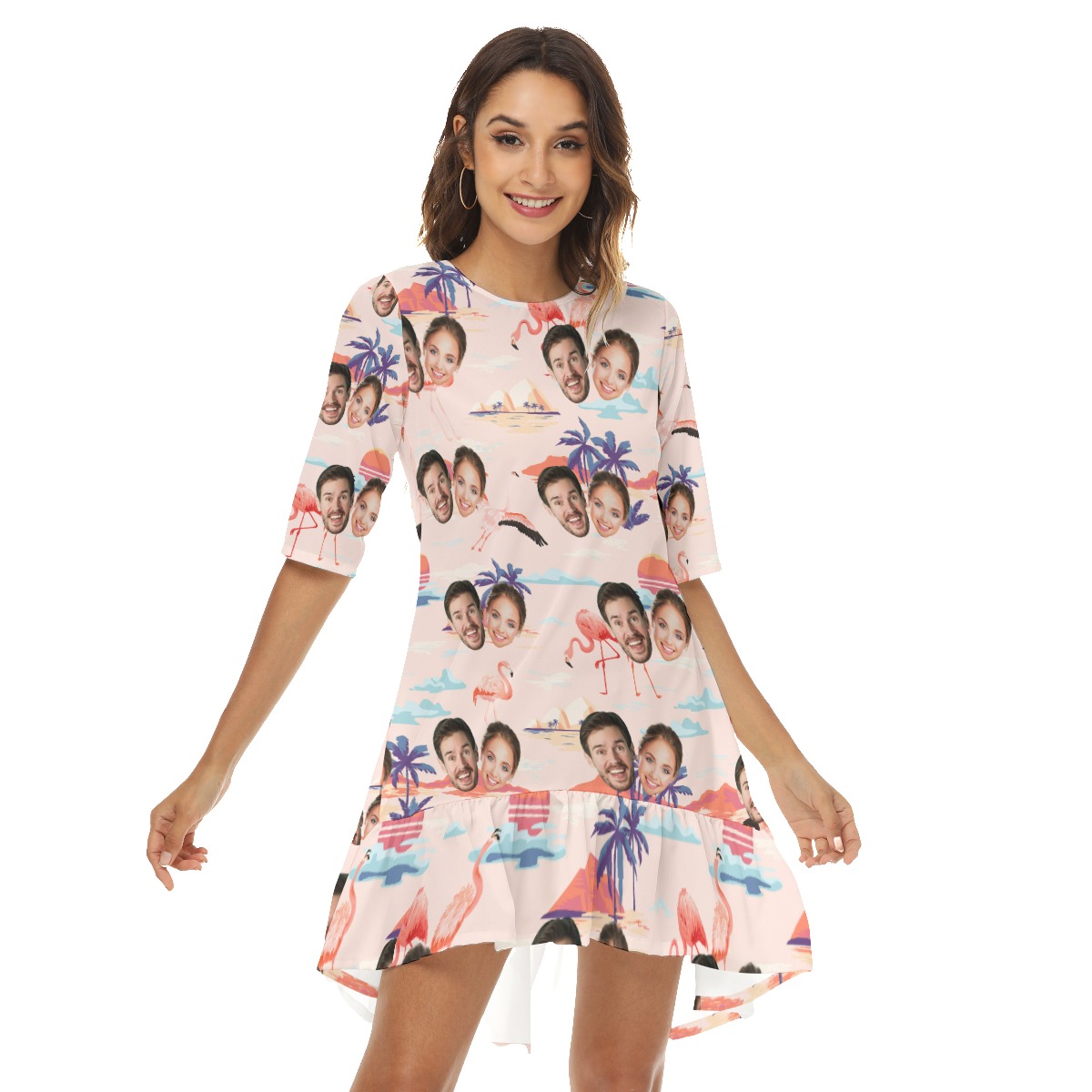 Pink Flamingo Hawaiian Dress With 2 Faces