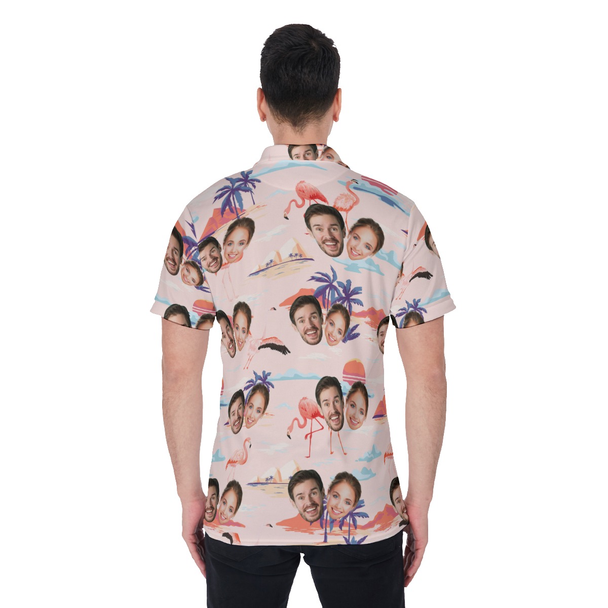 Couple Custom Face Men's Polo Shirt With Hawaiian Print