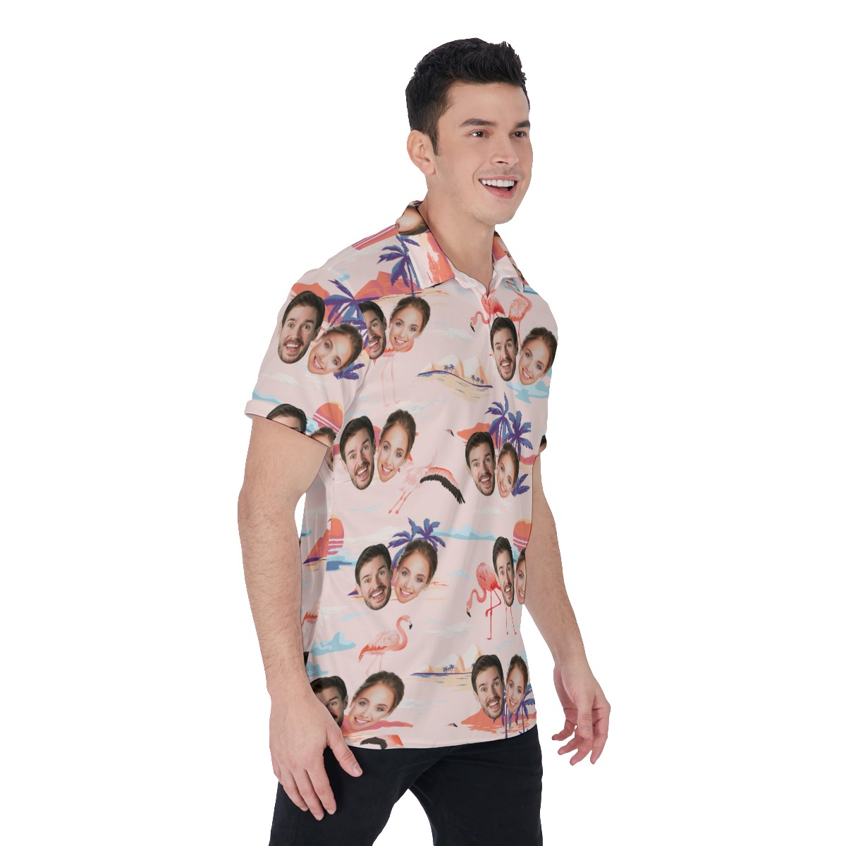 Couple Custom Face Men's Polo Shirt With Hawaiian Print