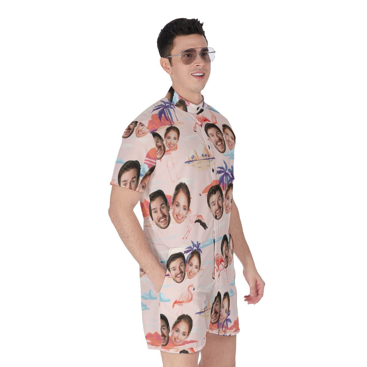 Custom 2 Faces Couple Men Hawaiian Romper