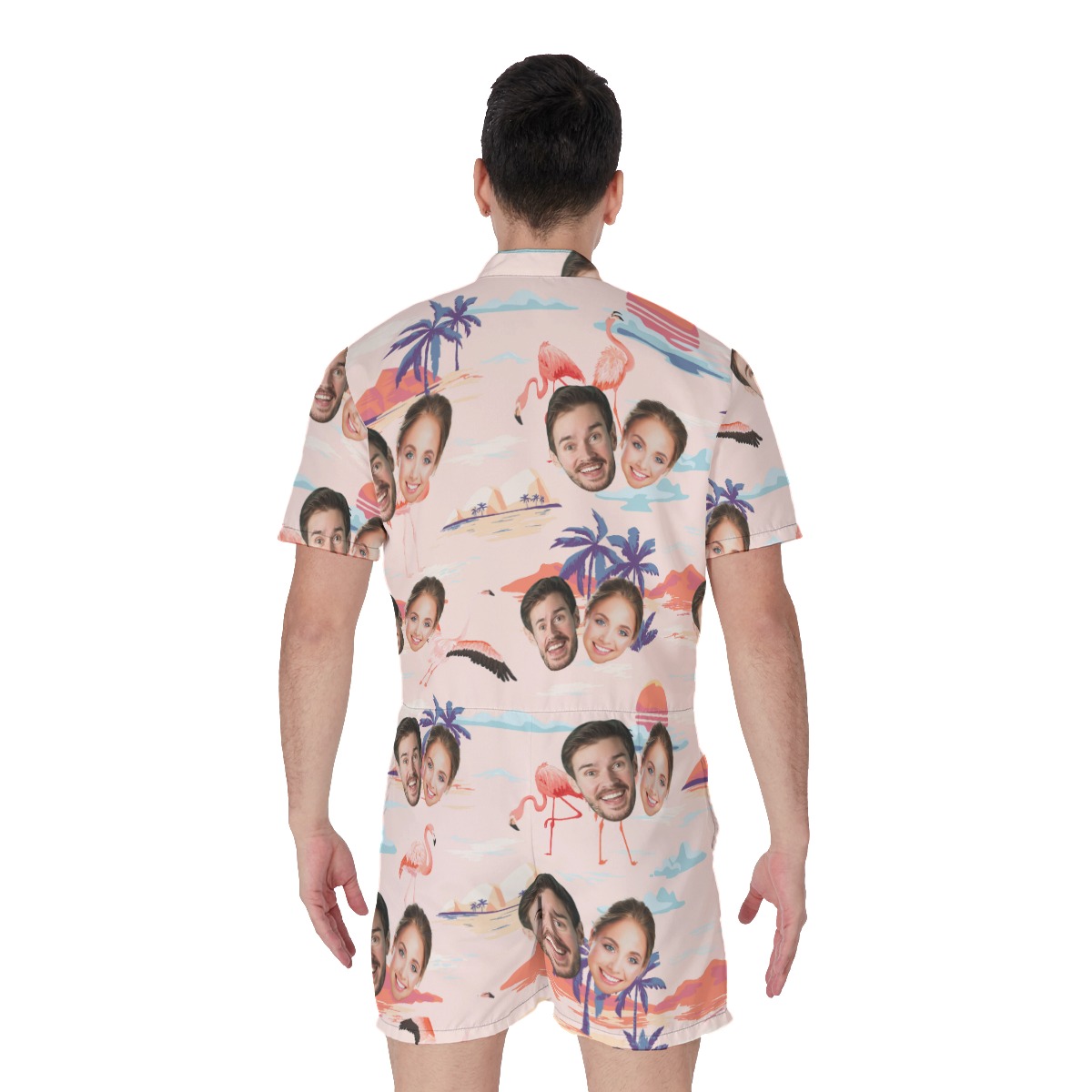 Custom 2 Faces Couple Men Hawaiian Romper
