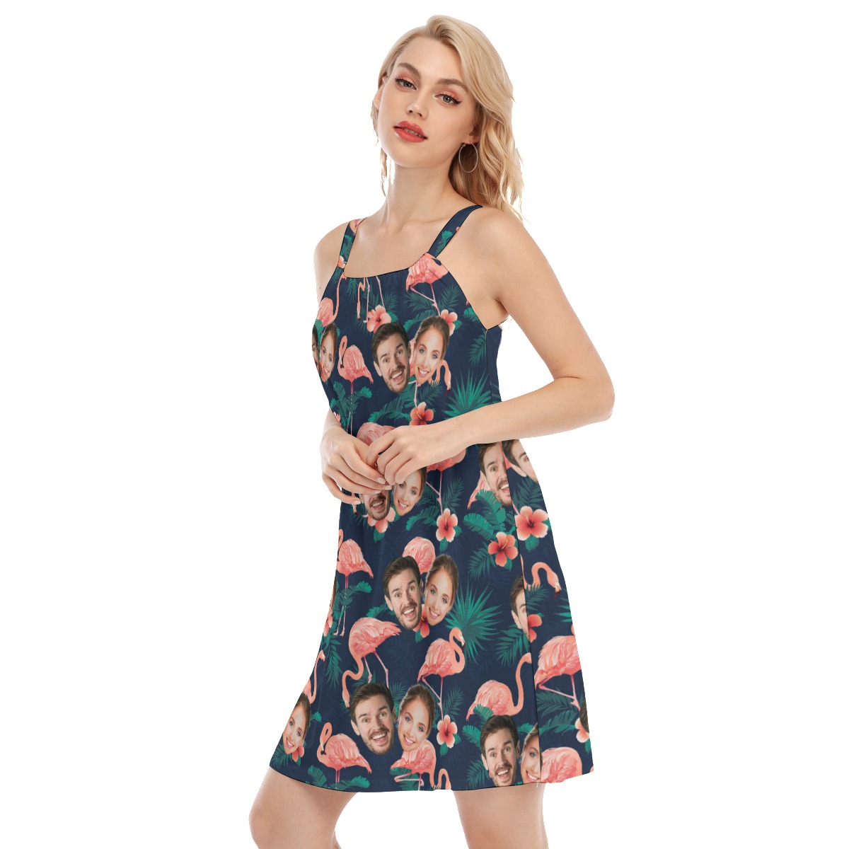Flamingo Custom Couple Face Women's Hawaiian Dress