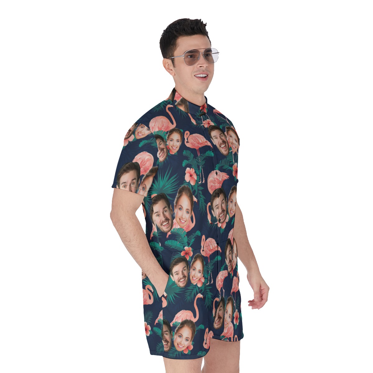 Flamingo Custom Couple Face Men's Romper Jumpsuit