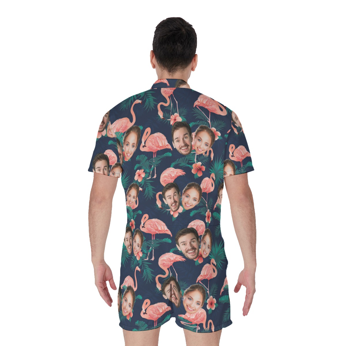 Flamingo Custom Couple Face Men's Romper Jumpsuit