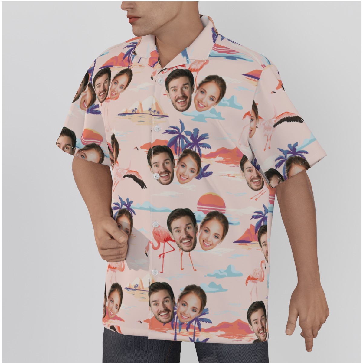 Pink Flamingo Custom Hawaiian Shirt With Multiple Faces