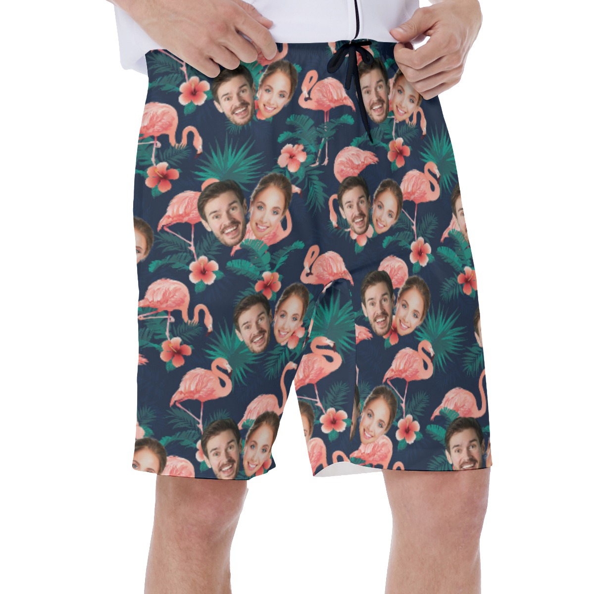 Flamingo Custom Couple Hawaiian Shorts With Face