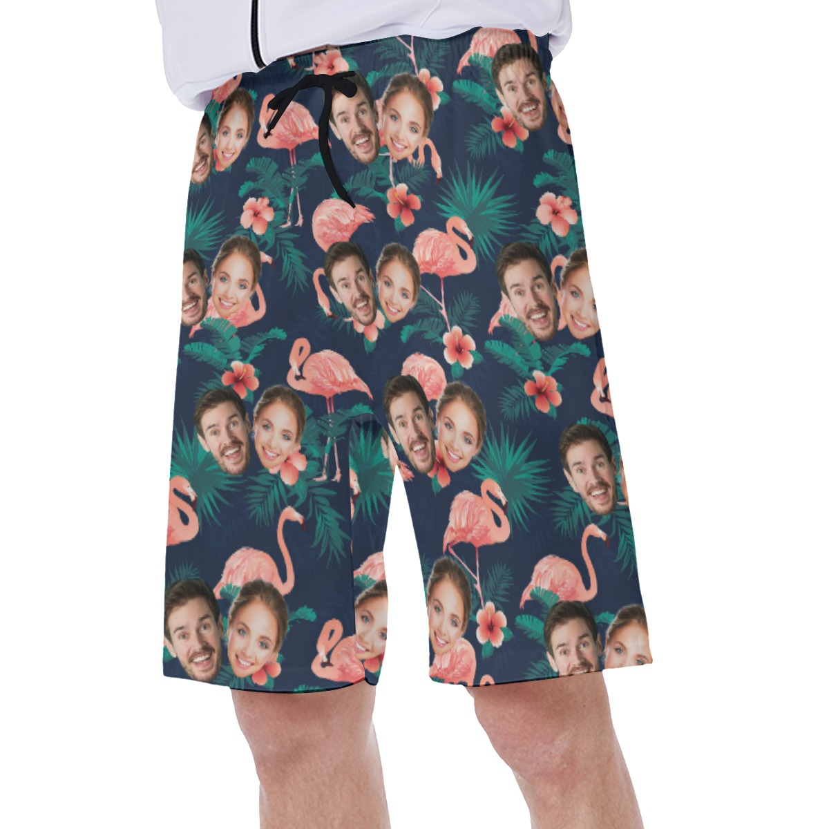 Flamingo Custom Couple Hawaiian Shorts With Face