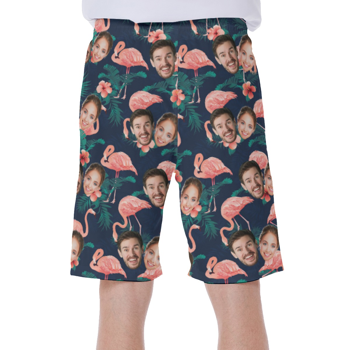 Flamingo Custom Couple Hawaiian Shorts With Face