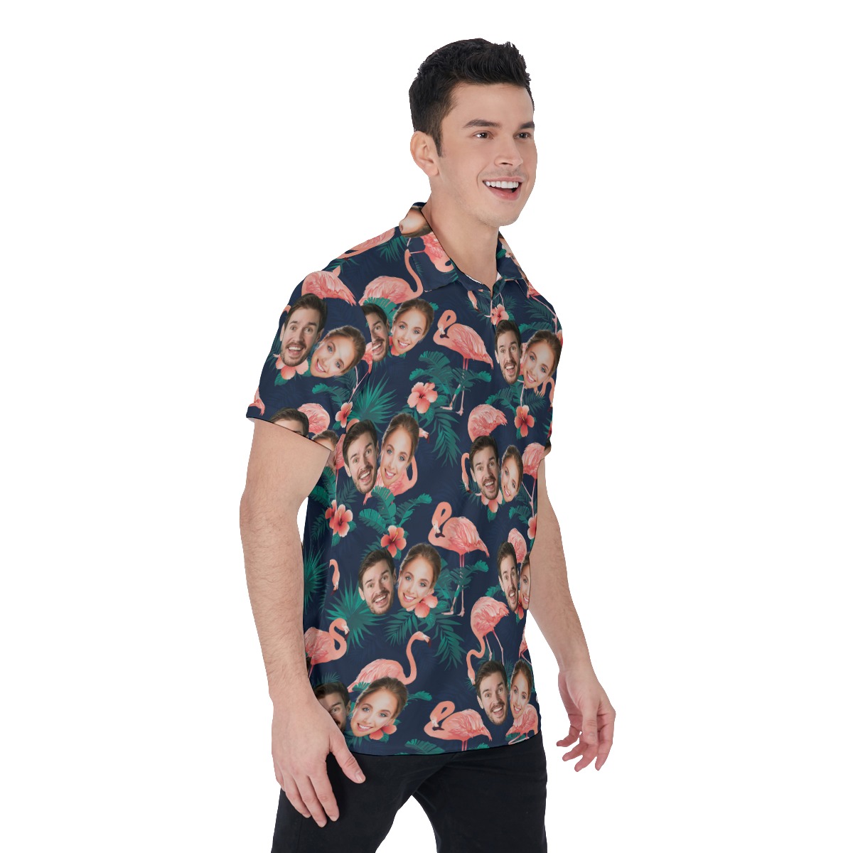 Flamingo Custom Couple Polo Shirt With Face