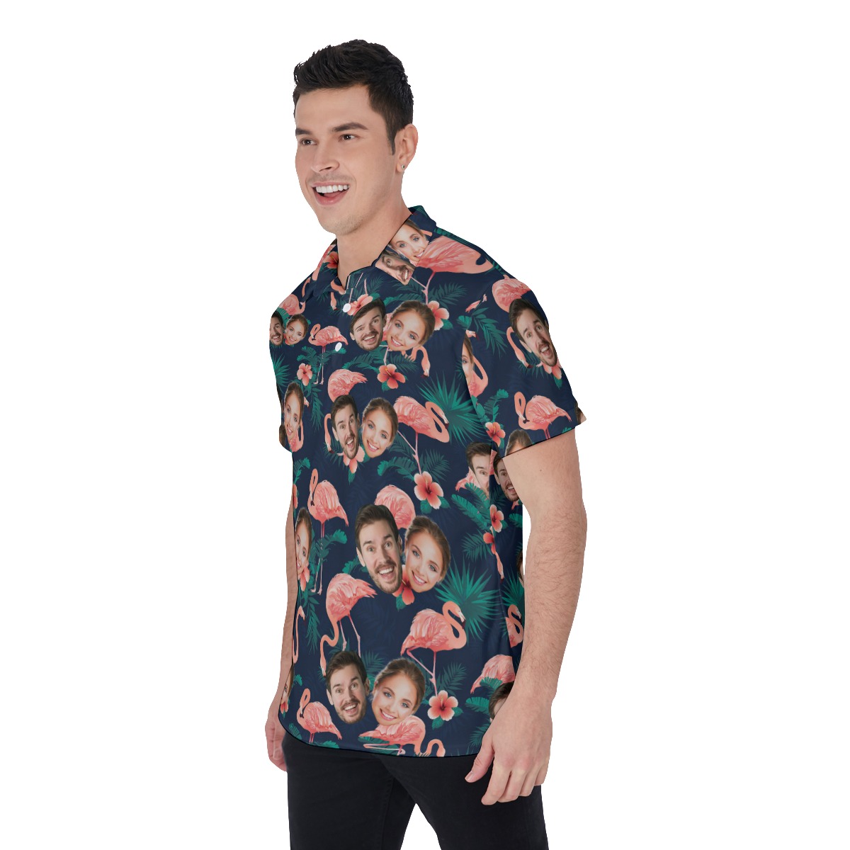 Flamingo Custom Couple Polo Shirt With Face