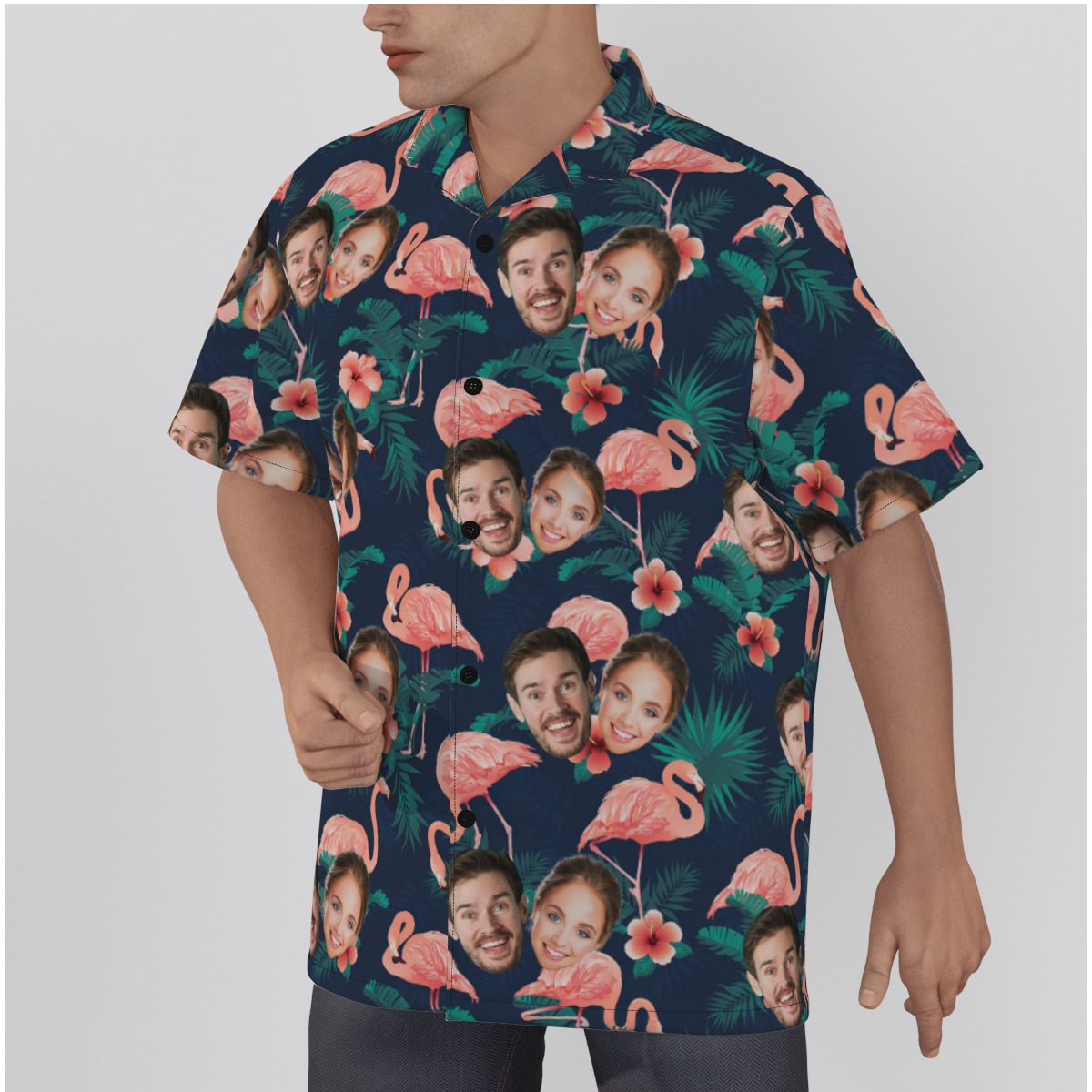Flamingo Custom Couple Hawaiian Shirt With Face