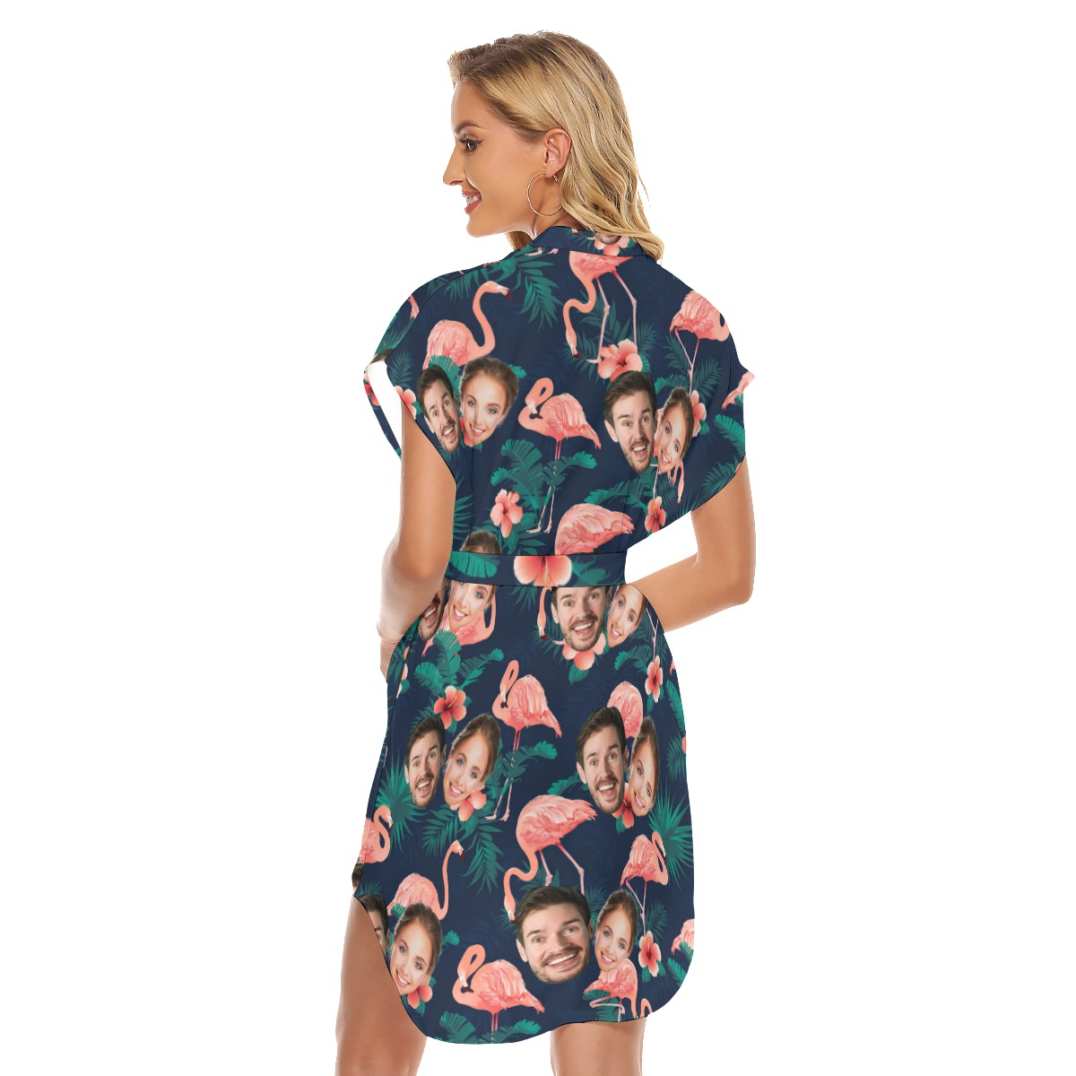 Flamingo Hawaiian Beach Dress With Couple Faces