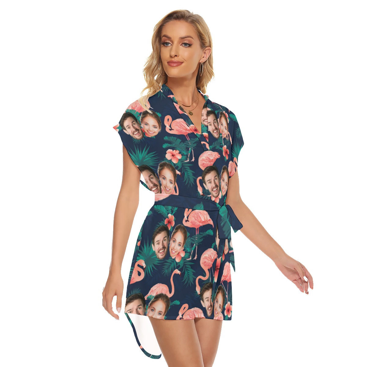 Flamingo Hawaiian Beach Dress With Couple Faces