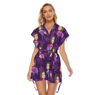 Funny Custom Face With Flamingo Hawaiian Dress With Belt