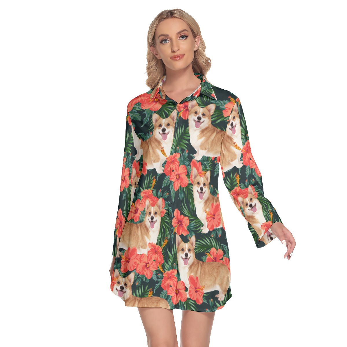 Hibicus Hawaiian Shirt Dress For Women With Custom Dog Face - variant image 1