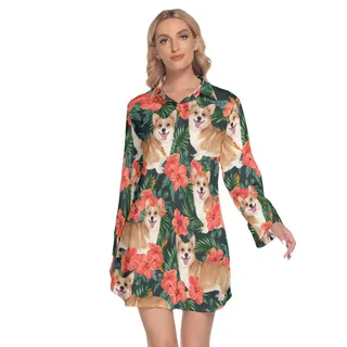 Hibicus Hawaiian Shirt Dress For Women With Custom Dog Face