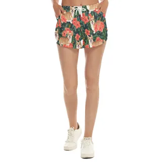 Funny Women's Tropical Hawaiian Beach Shorts With Custom Dog Face