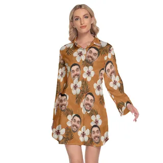 Custom Face Floral Hawaiian Shirt Dress For Women