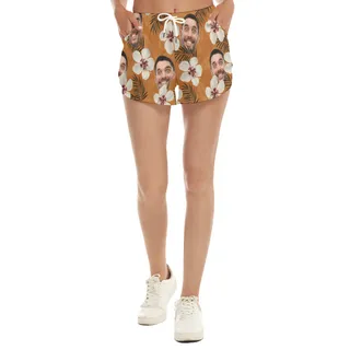 Funny Custom Face Women's Floral Hawaiian Beach Shorts